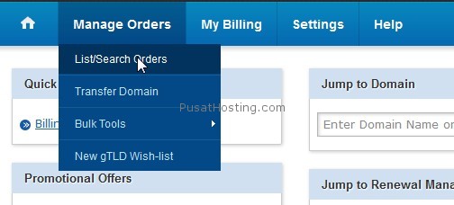 manage order list search order domain panel