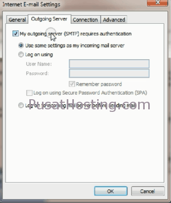 setting email outlook 2003 - outgoing server smtp