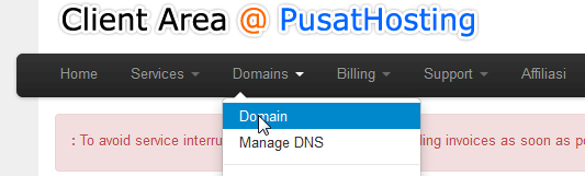 masuk menu domain pusathosting