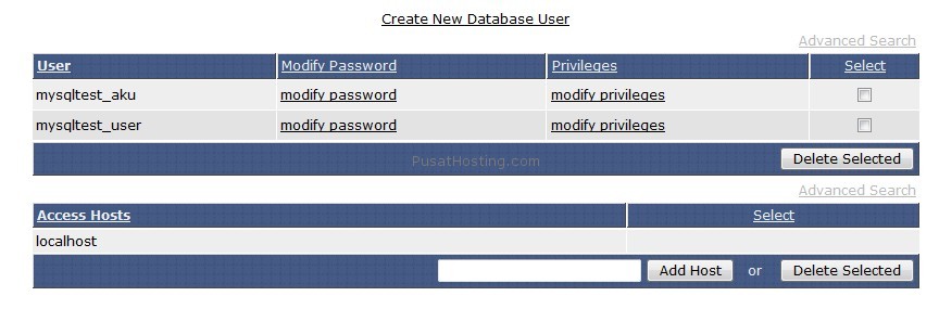 pengguna baru database tercipta - mysql hosting - pusathosting