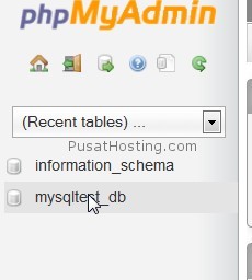 pilih nama database - phpmyadmin - pusathosting
