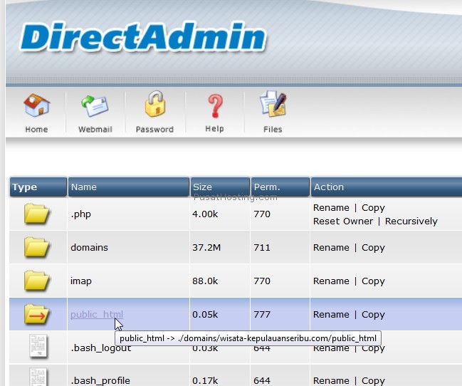 tampilan file manager directadmin