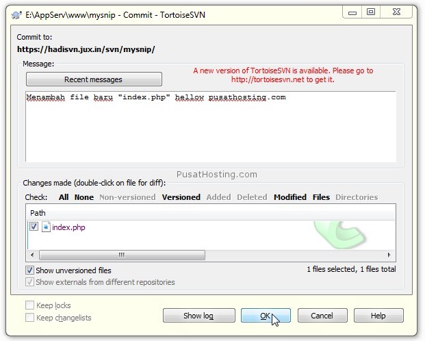 file ready to commit - file notes dengan turtoise svn
