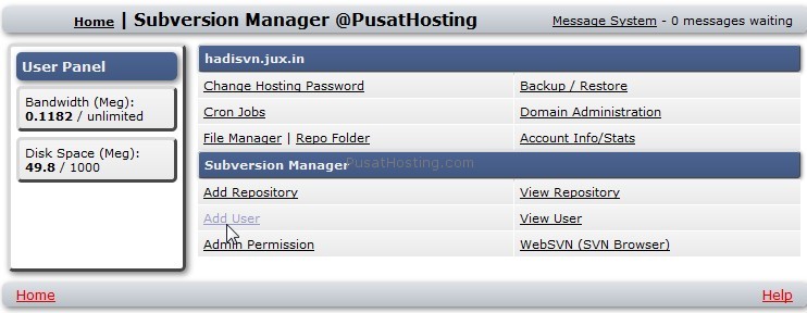 indo svn hosting add user