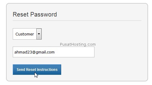 memasukkan alamat email reset domain panel